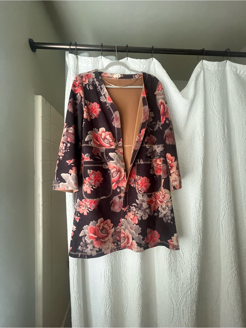 Solitaire Floral Coatigan in Brown with Pink & Cream Flowers